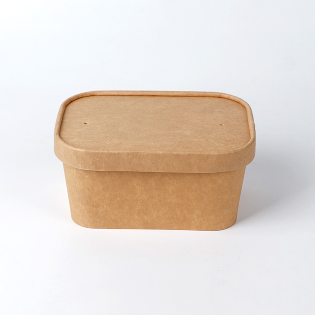 Disposable Packing Custom Kraft Square Salad Biodegradable Fruit Rectangular Paper Bowl With Lid
