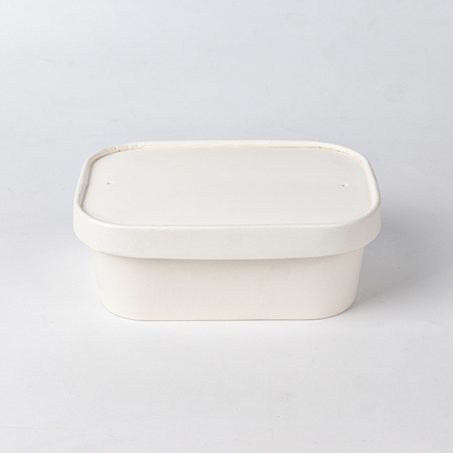 Customized Printing Take Away Square Food Packaging Disposable Biodegradable Rectangular White Paper Salad Bowl 