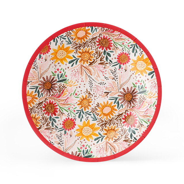 Disposable Hand-painted Flower Paper Plate