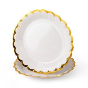 Disposable Gold Lace White Paper Plate