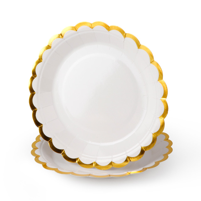 Disposable Gold Lace White Paper Plate