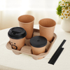 Disposable Carry Out Cup Holder for Hot Cold Drinks Kraft Corrugated coffee Cup tray 1cup 2cup 4Cup Carriers Cardboard