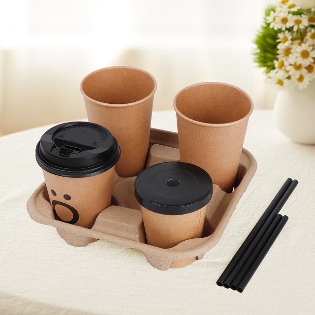 Disposable Carry Out Cup Holder for Hot Cold Drinks Kraft Corrugated coffee Cup tray 1cup 2cup 4Cup Carriers Cardboard