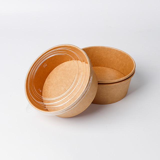 20OZ Biodegradable Custom Printed Disposable Kraft Paper Salad Bowl Compostable Paper Bowl With Lids