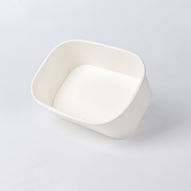 Customized Printing Take Away Square Food Packaging Disposable Biodegradable Rectangular White Paper Salad Bowl 