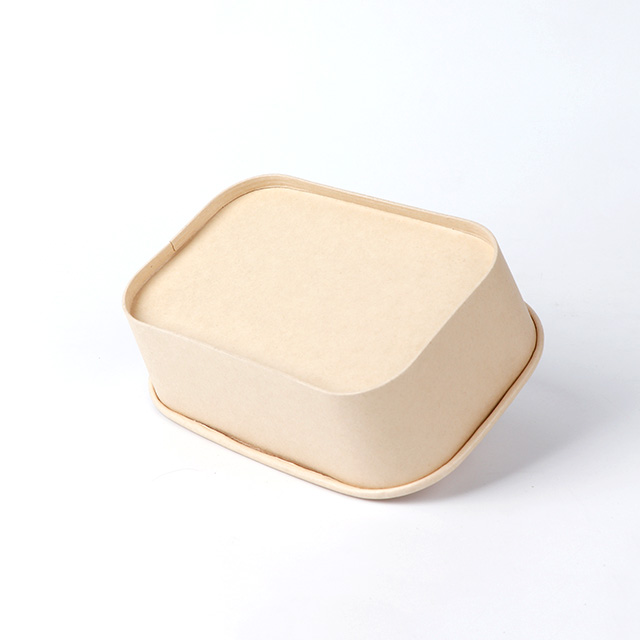  500ml Logo Printed Eco friendly Take Away Rectangle Bamboo Paper Bowl with Lids