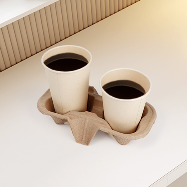 Take Away Disposable & Recyclable Paper Pulp Tray 2 Cup Holder