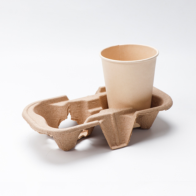 Take Away Disposable & Recyclable Paper Pulp Tray 2 Cup Holder