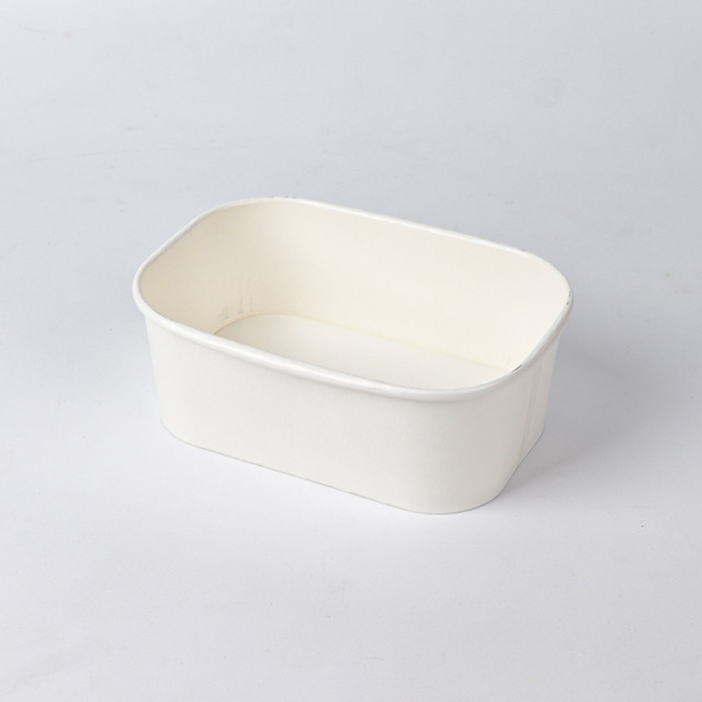 Customized Printing Take Away Square Food Packaging Disposable Biodegradable Rectangular White Paper Salad Bowl 