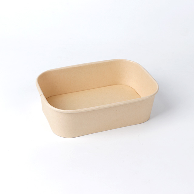  500ml Logo Printed Eco friendly Take Away Rectangle Bamboo Paper Bowl with Lids