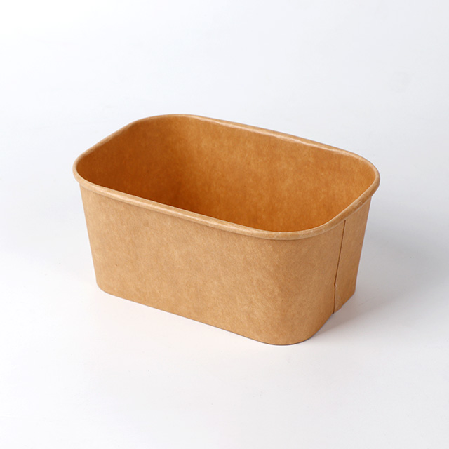 Disposable Packing Custom Kraft Square Salad Biodegradable Fruit Rectangular Paper Bowl With Lid