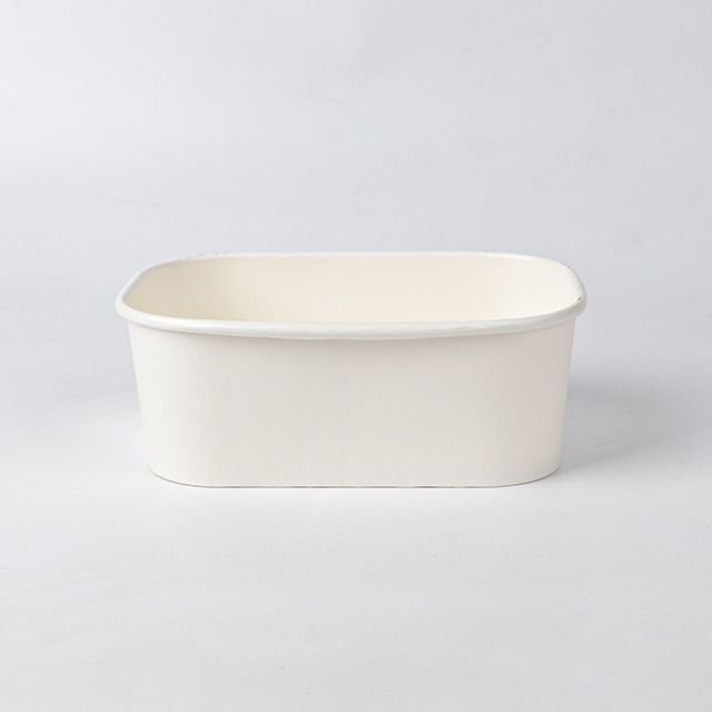 Customized Printing Take Away Square Food Packaging Disposable Biodegradable Rectangular White Paper Salad Bowl 