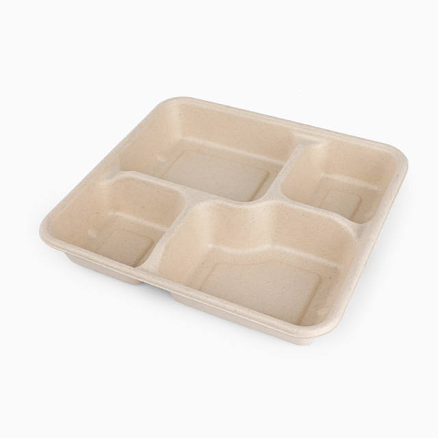 Biodegradable Disposable Sugar Cane Pulp 4-compartment Lunch Boxes