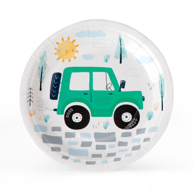 Disposable Kids Party Paper Plate Plate Car Digger Patterns