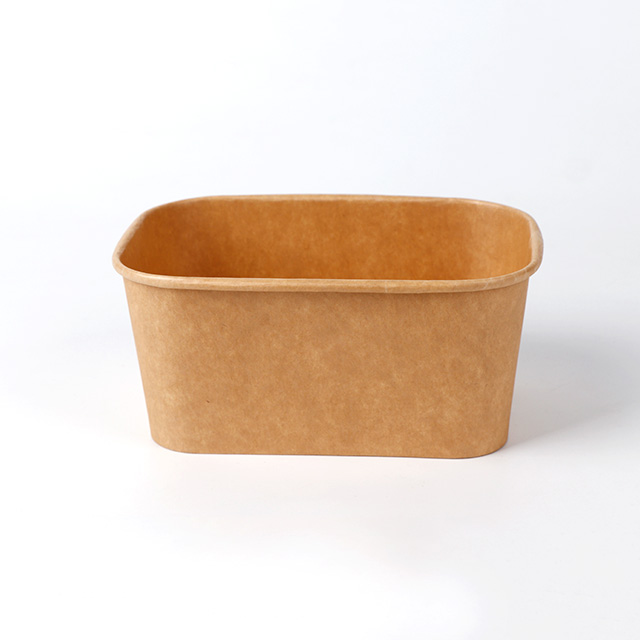 Disposable Packing Custom Kraft Square Salad Biodegradable Fruit Rectangular Paper Bowl With Lid