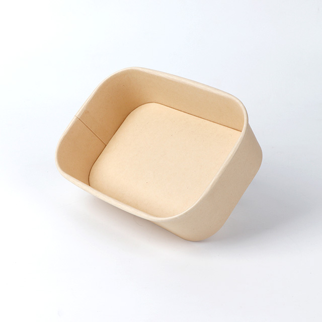  500ml Logo Printed Eco friendly Take Away Rectangle Bamboo Paper Bowl with Lids