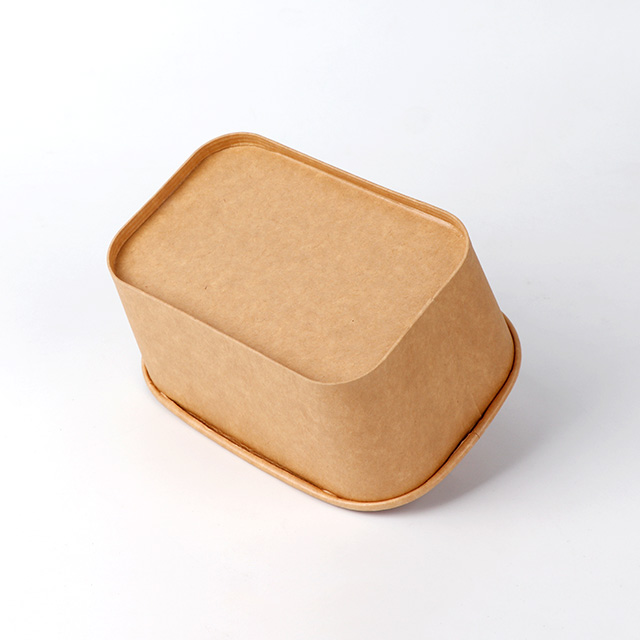 Disposable Packing Custom Kraft Square Salad Biodegradable Fruit Rectangular Paper Bowl With Lid