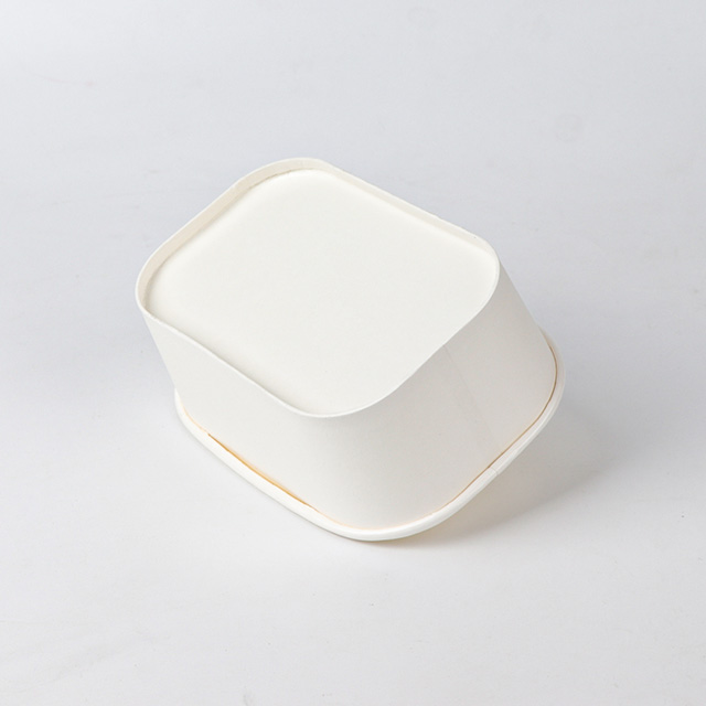 Customized Printing Take Away Square Food Packaging Disposable Biodegradable Rectangular White Paper Salad Bowl 