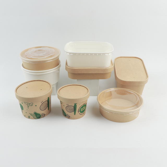 Large Salad Bowl With Lid 1500ml Disposable Kraft Salad Bowl