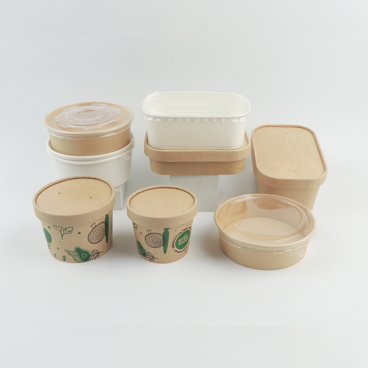 Large Salad Bowl With Lid 1500ml Disposable Kraft Salad Bowl