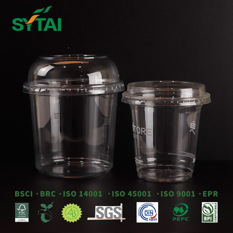 Clear PET Cups with Dome Lids for Iced Coffee Cold Drinks